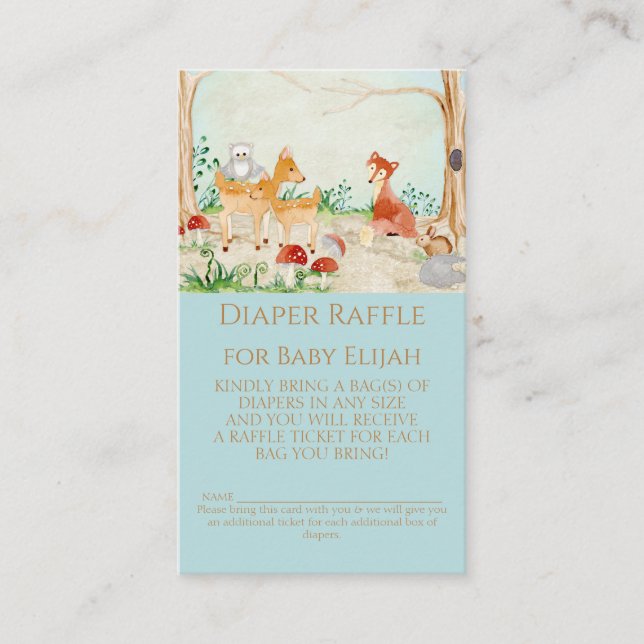 Carte De Visite Woodland Créatures Fox Deer Diaper Raffle Garçon B (Devant)