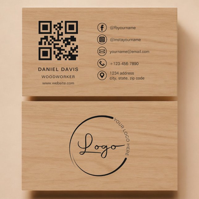 Carte De Visite Woodworker Wood Professional QR Code (Créateur téléchargé)
