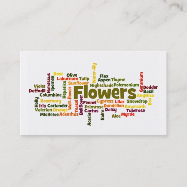 Carte de visite Word Cloud Flowers (Devant)