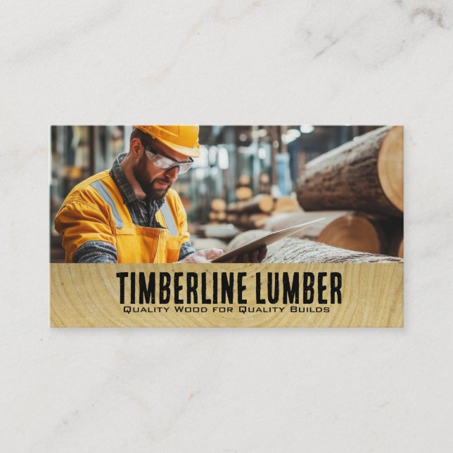 Carte De Visite Worker Examining Lumber at the Mill (Devant)