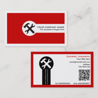 Carte De Visite Wrench and hammer handyman construction red