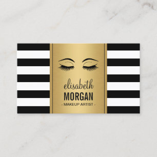 Carte De Visite Yelashes logo maquillage or noir blanc rayures