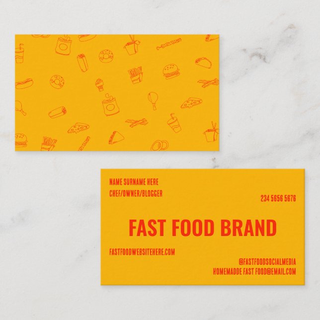Carte De Visite Yellow Orange Fast Food Burger Restaurant (Devant / Derrière)