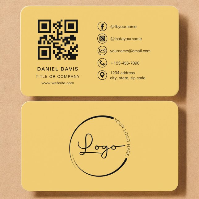 Carte De Visite Yellow Professional Logo QR Code  (Créateur téléchargé)