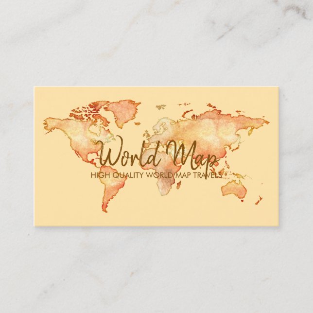 Carte De Visite yellow World Map Travel International Trip Agent (Devant)
