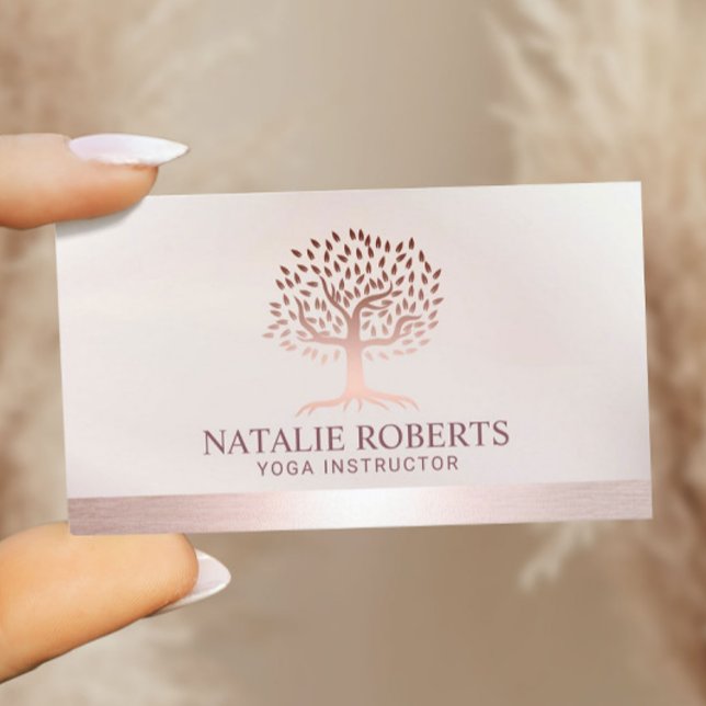 Carte De Visite  Yoga - Arbre de SPA et bordures roses dorés (Créateur téléchargé)