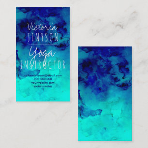 Carte De Visite Yoga bleu lumineux moderne d'aquarelle de