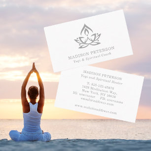 Carte De Visite Yoga Coach Spirituel Lotus Simple Moderne Argent