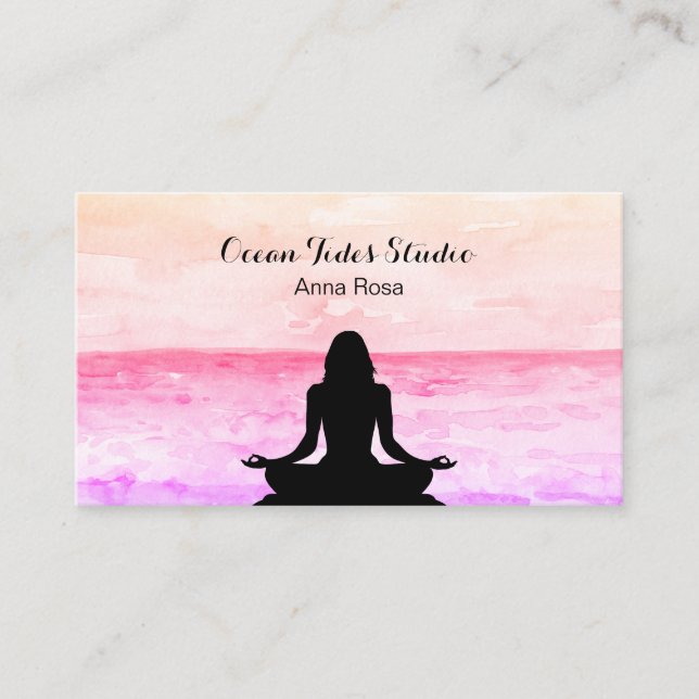 Carte De Visite Yoga de méditation de lever de soleil de plage (Devant)