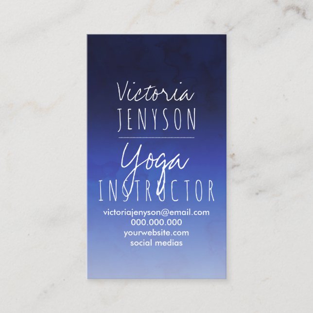 Carte De Visite Yoga d'ombre d'aquarelle de bleu marine (Devant)