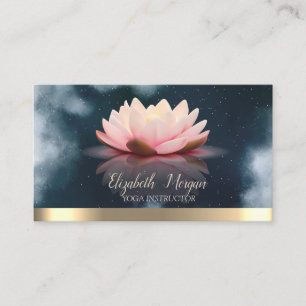 Carte De Visite Yoga élégant bleu marine rayé or lotus