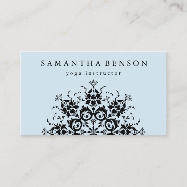 Carte De Visite Yoga élégant de logo de fleur noire et blanche (Devant)