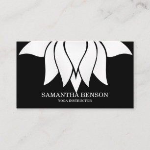 Carte De Visite Yoga élégant de logo de fleur noire et blanche