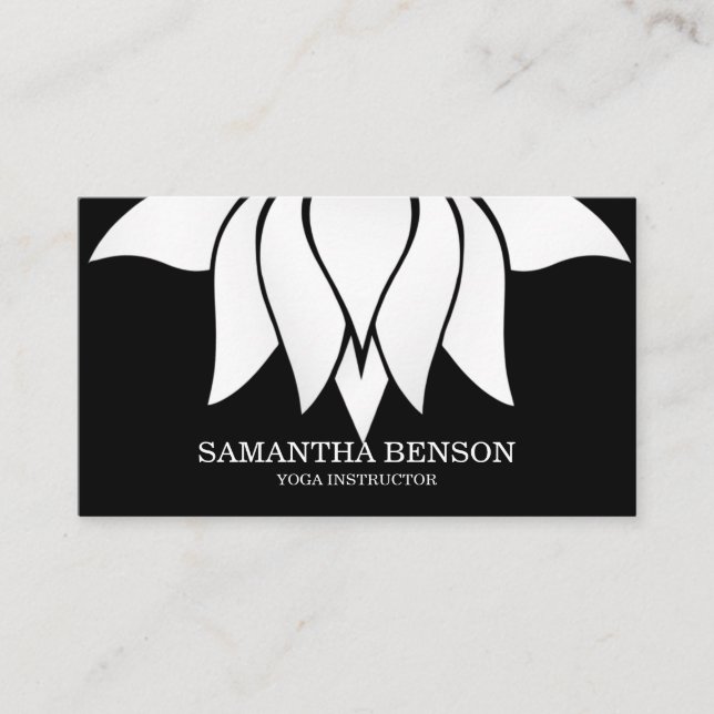 Carte De Visite Yoga élégant de logo de fleur noire et blanche (Devant)