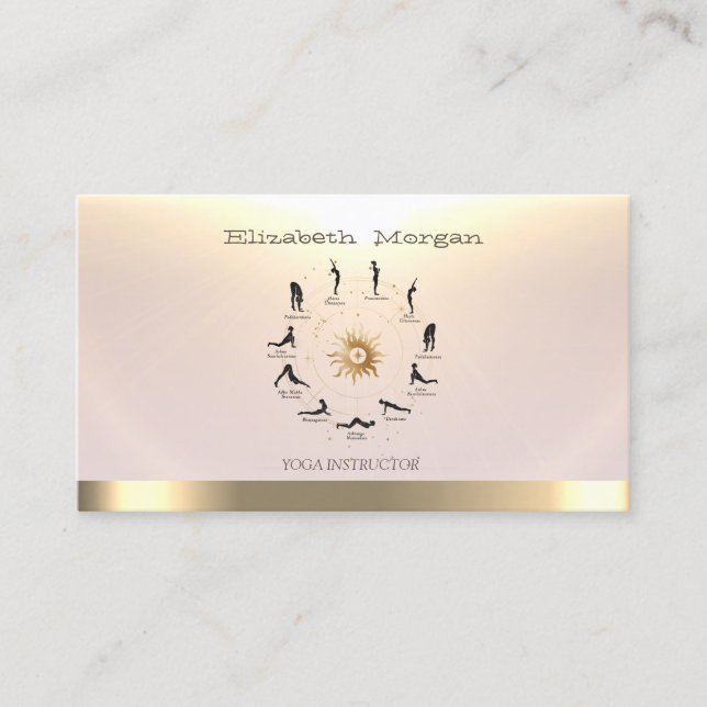 Carte De Visite Yoga Femmes Silhouette Gold Sun Yoga Instructeur (Devant)