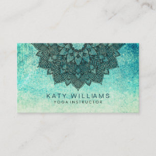 Carte De Visite Yoga Instructeur Lotus Fleur Aquarelle Turquoise