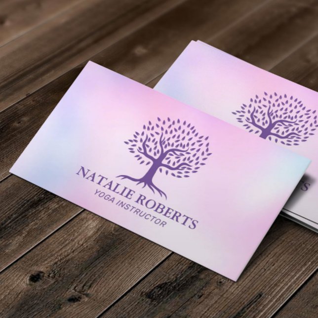 Carte De Visite Yoga Instructeur Vie Arbre Aquarelle Pink Ombre (Créateur téléchargé)