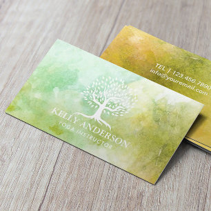 Carte De Visite Yoga Instructeur Vie Arbre Ressort Aquarelle