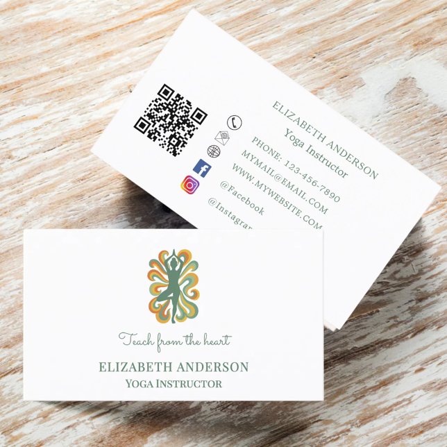 Carte De Visite Yoga Instructor pose green retro slogan (Créateur téléchargé)