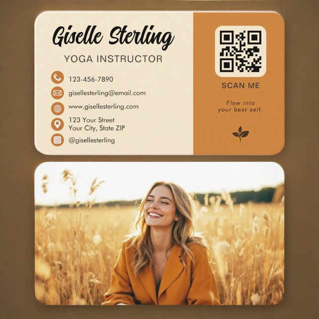 Carte De Visite Yoga Instructor QR Code Photo (Créateur téléchargé)