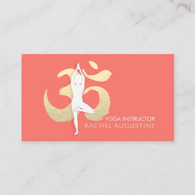Carte De Visite Yoga Méditation Instructeur Arbre Pose Or OM SIGNE (Devant)