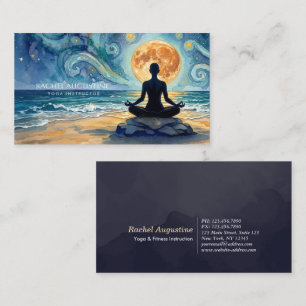 Carte De Visite Yoga Méditation Nuit Étoilée Ciel Lune Océan Plage