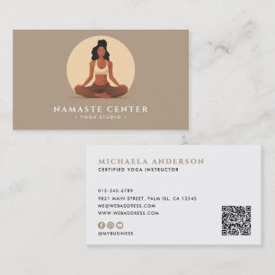 Carte De Visite Yoga moderne / Wellness Lotus Pose Socials Code QR