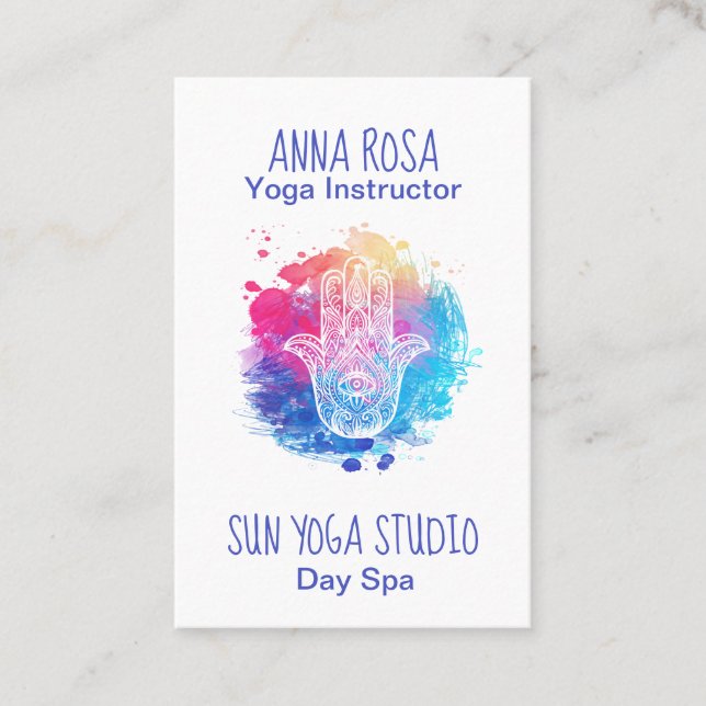 Carte De Visite *~* Yoga Spa aquarelle main Hamsa (Devant)