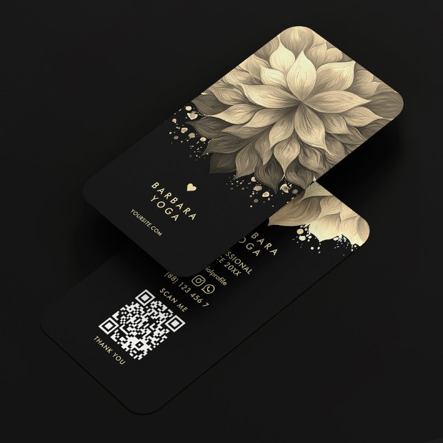 Carte De Visite Yoga Spa Massage Thérapiste Black Faux Gold Lotus (Yoga Spa Massage Therapist Black Faux Gold Lotus Business Card
)
