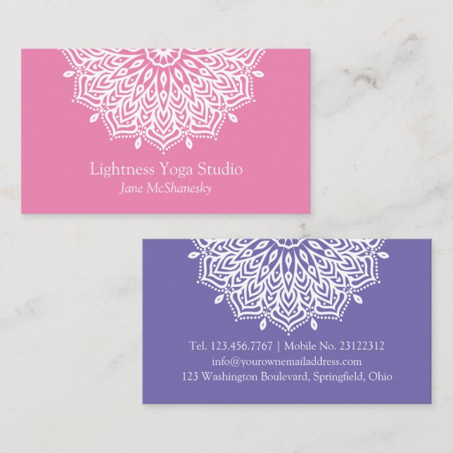 Carte De Visite Yoga Studio Pink Purple Mandala Minimaliste (Devant / Derrière)