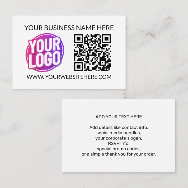 Carte De Visite Your Business Company Team Logo & QR Code & Text (Devant / Derrière)