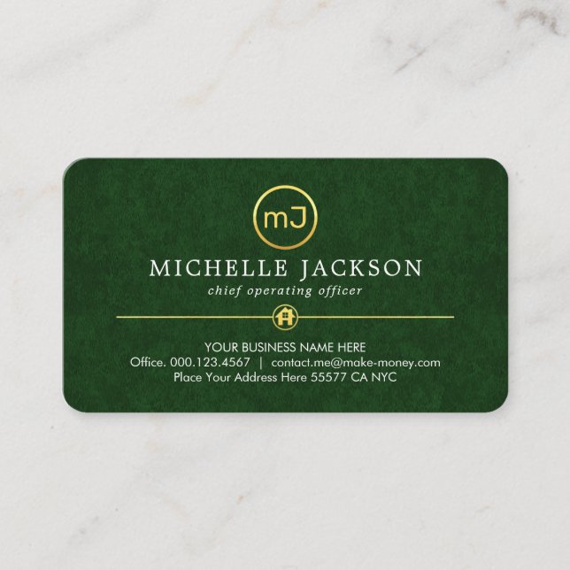 Carte De Visite Your Monogram On Luxurious Green Grunge (Devant)
