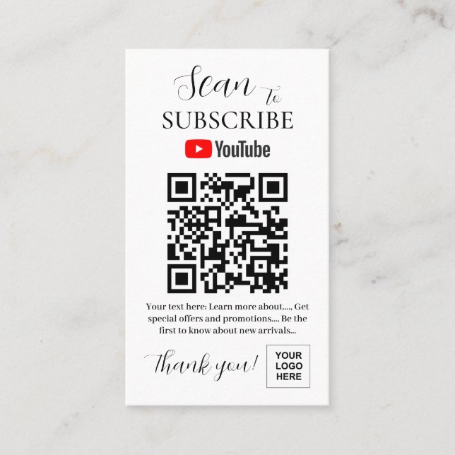 Carte De Visite YouTube Abonnez-vous au code QR Signal numérique (Devant)