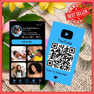 Carte De Visite YouTube Blue Influencer Vlogger Creator QR Code