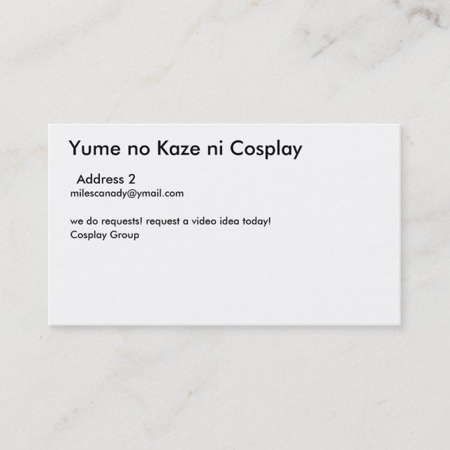 Carte De Visite Yume aucun Ni Cosplay, adresse 2 de Kaze, (Devant)