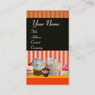 CARTE DE VISITE YUMMY CUPCAKES DESERSHOP STRIPES ROUGES BLANCS