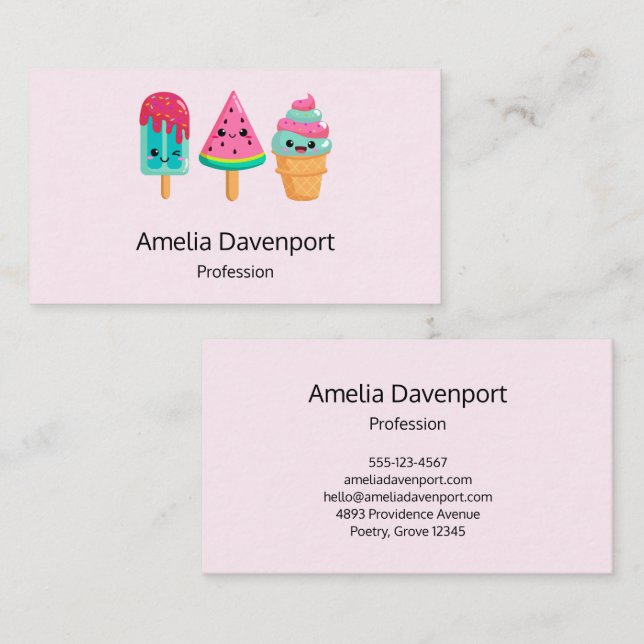 Carte De Visite Yummy Ice Cream Trio Vibe été (Devant / Derrière)