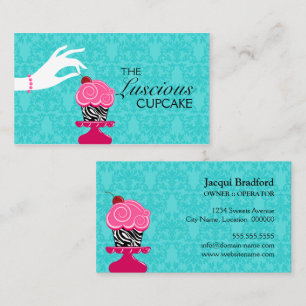 Carte De Visite Zebra Cupcake Turquoise Damask Bakery