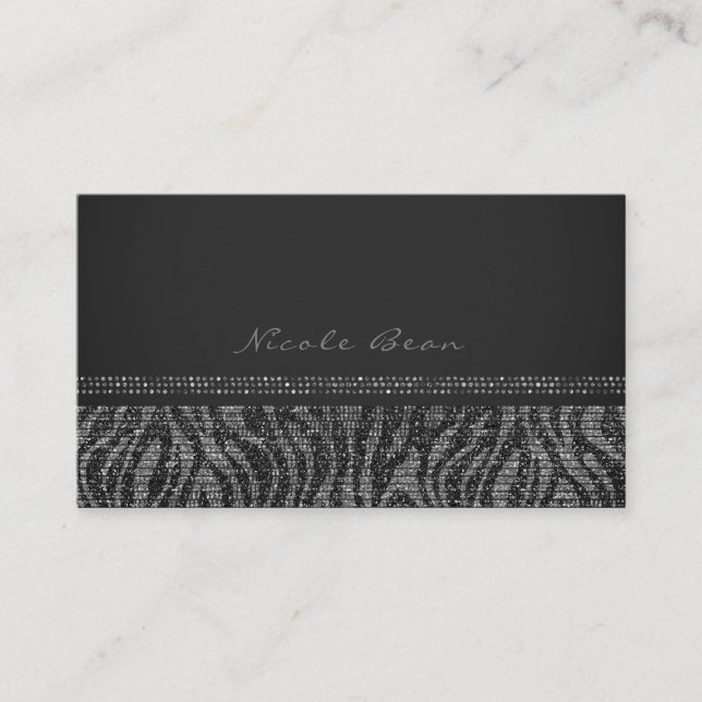 Carte De Visite Zebra Sparkle Silver Black Glam Chic Élégant Bling (Devant)
