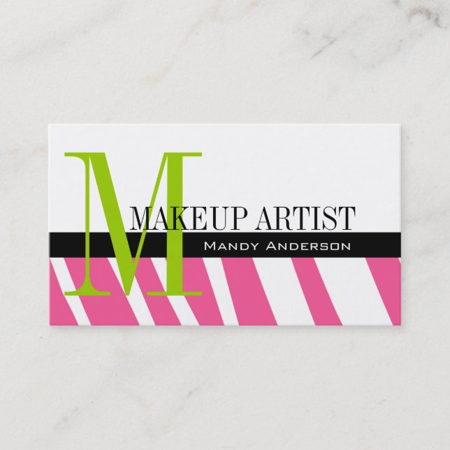 Carte De Visite Zebra Stripe Motif Monogramme maquillage Artiste (Devant)
