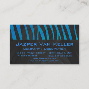 Carte De Visite Zèbre noir et bleu avec Monogramme