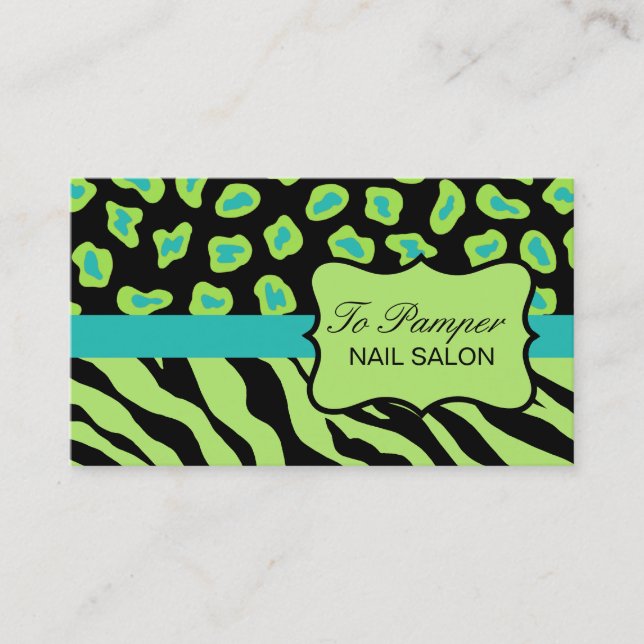 Carte De Visite Zèbre noir, Turquoise et vert & Cheetah Skin perso (Devant)