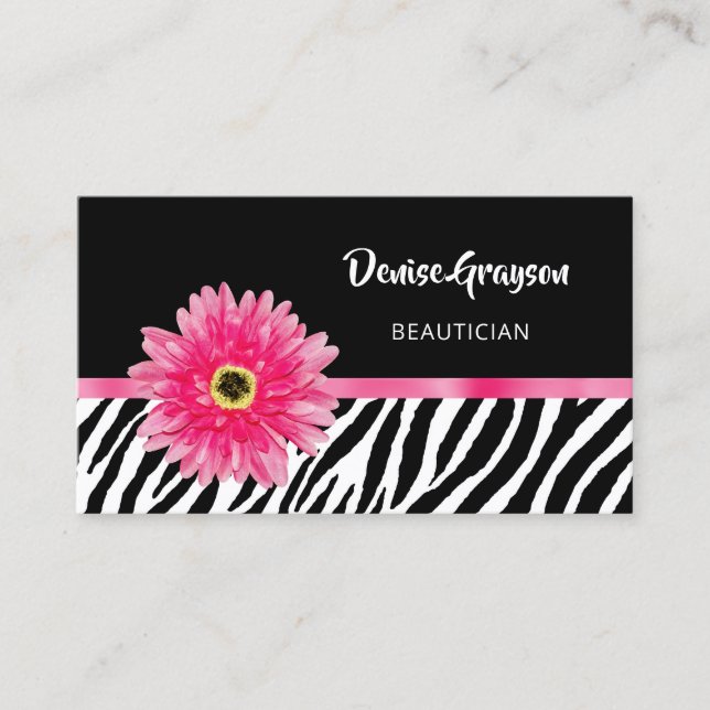 Carte De Visite Zèbre Tendance Impression Avec Gerbera Rose Fleur  (Devant)