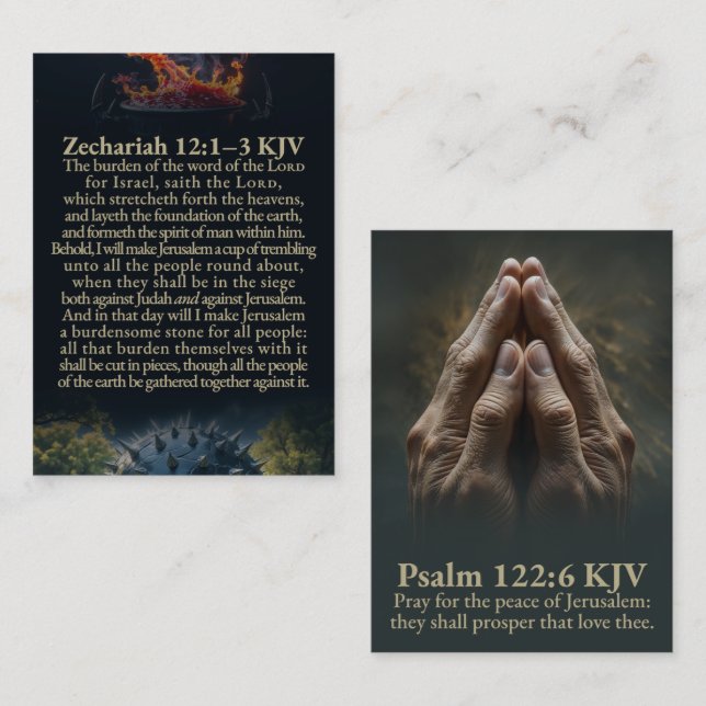 Carte De Visite Zechariah 12:1-10 and Psalm 122:6 KJV Card (Devant / Derrière)