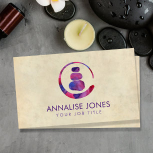 Carte De Visite Zen Enso Circle et pierres Zen - Aquarelle violett