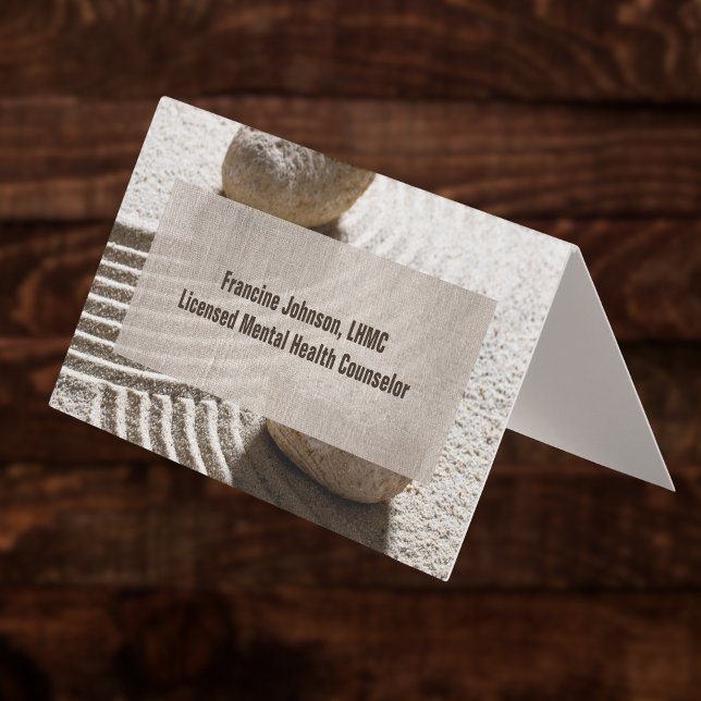 Carte De Visite Zen Sand Labrynth and Stones with Faux Linen  (Créateur téléchargé)