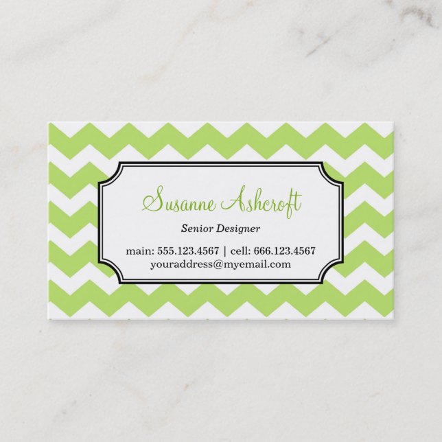 Carte De Visite Zigzag de chevron vert motif personnel élégant (Devant)