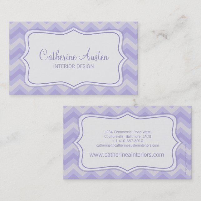 Carte de visite zigzag violet gris design d'intéri (Devant / Derrière)
