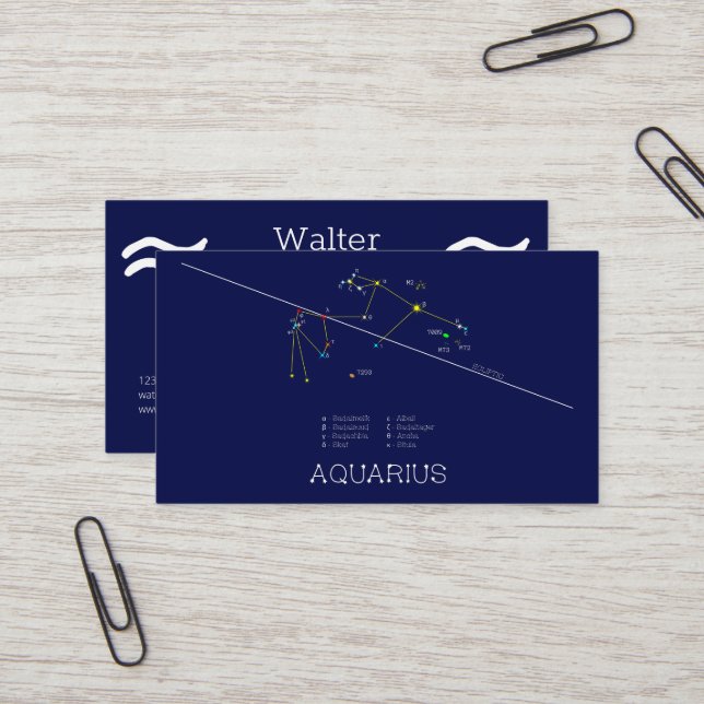 Carte De Visite Zodiaque Aquarius (Devant/Arrière en situation)