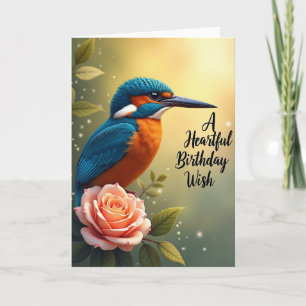 Carte de vœu d'anniversaire Rose Oiseau